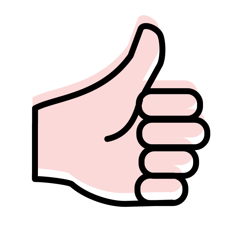 Illustration of a hand giving a thumbs up gesture, symbolizing success and positivity in careers. The design is outlined with a thick black line and features a pale pink fill.