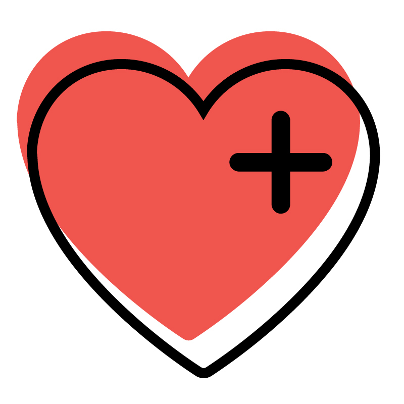 A red heart with a bold black outline and a plus sign on the right side symbolizes passion and collaboration, much like thriving careers built on dedication and teamwork.