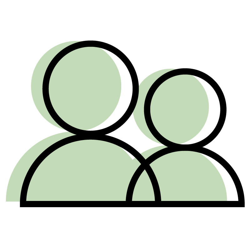 A simple illustration of two abstract humanoid figures with green backgrounds, one slightly larger and overlapping the other, symbolizes the journey and growth in careers.