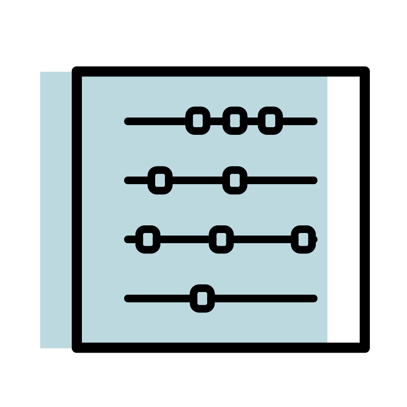 An illustration of an abacus with five horizontal rods, each with several movable beads, on a light blue background.