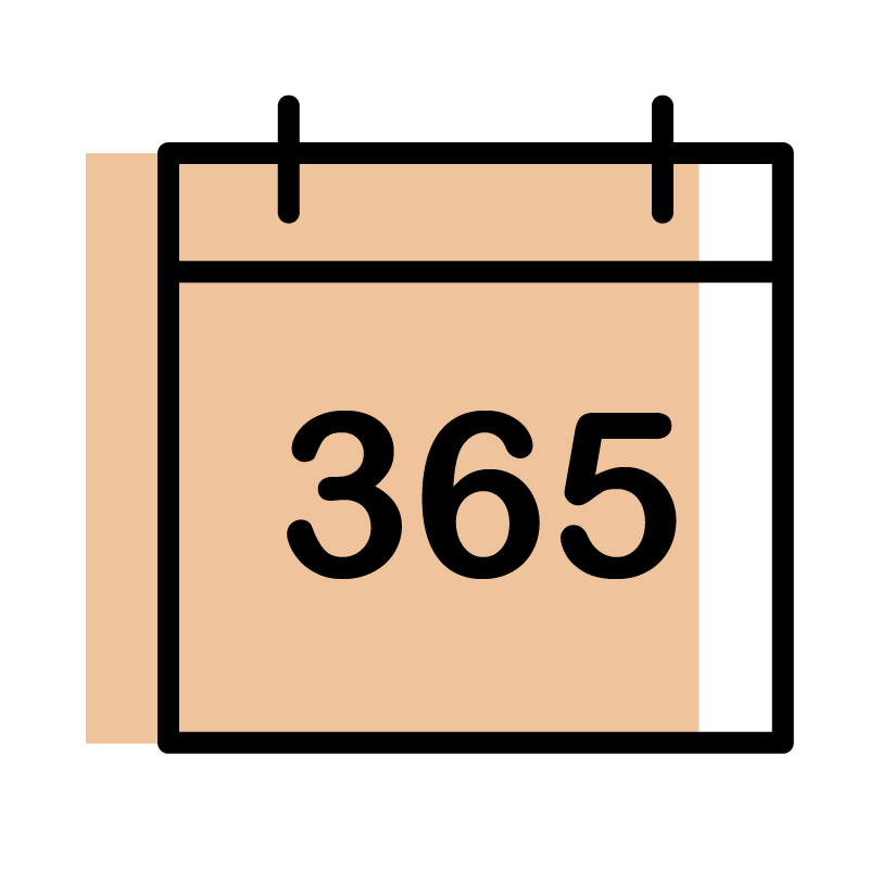 Illustration of a calendar page showing the number 365.