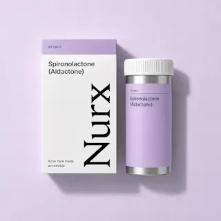 Nurx box and pill bottle labeled Spironolactone (Aldactone)