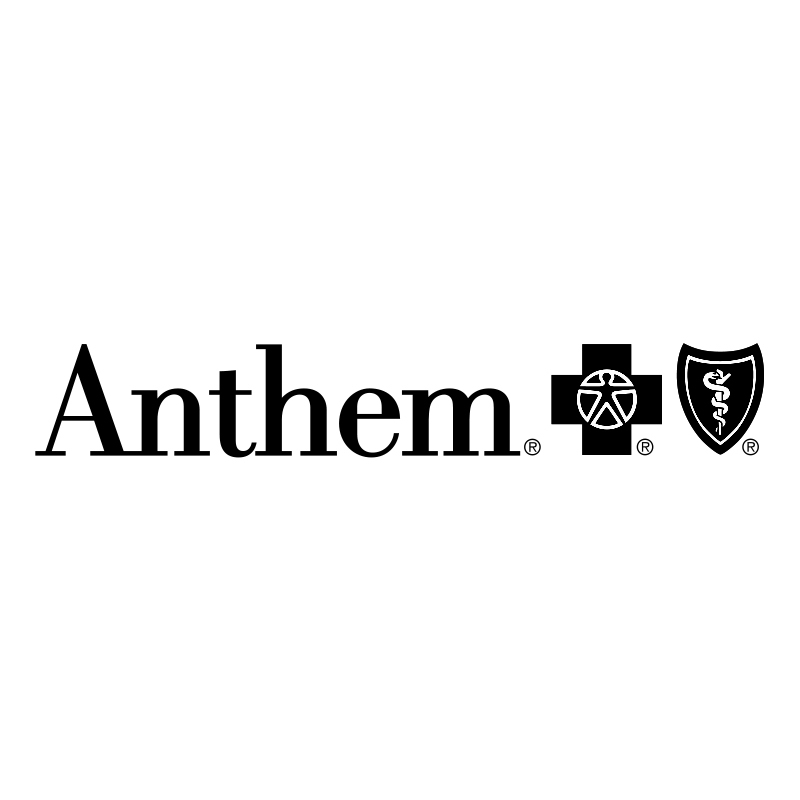 Anthem logo featuring the company name and two symbols: a cross with a staff and a shield with a serpentine staff.