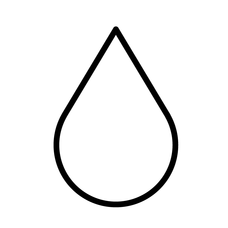 Simple black outline of a water droplet on a transparent background.