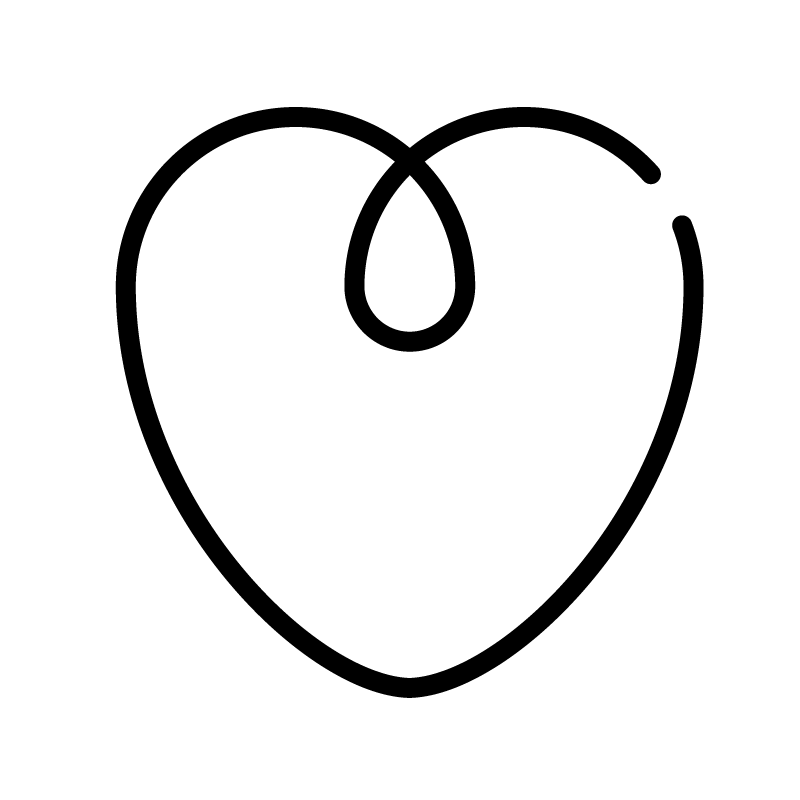 A continuous black line forms a heart shape with a loop at the top center.