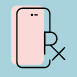 Illustration of a smartphone and prescription symbol on a light blue background.