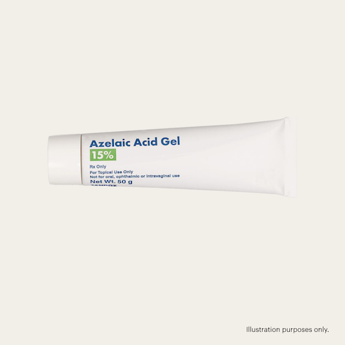 Tube of Azelaic Acid Gel 15%, labeled for topical use only, 50g, sits alongside Tretinoin Cream as essential skincare staples.