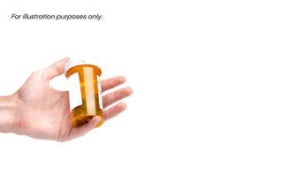 A hand holds an amber prescription pill bottle with a white cap against a black background.