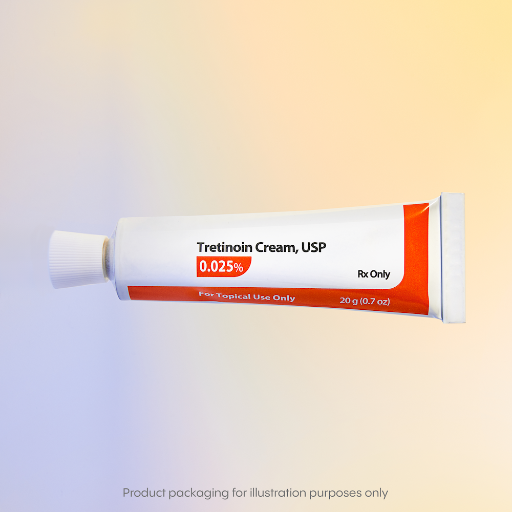 A tube of Tretinoin Cream, USP 0.025%, specifically labeled for topical use only.