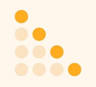 A grid of circles forming a triangle. The circles are in two colors: orange and light beige. Three orange circles form a diagonal from the top left to the bottom right.