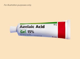 Tube of Azelaic Acid Gel 15% against a gradient background.