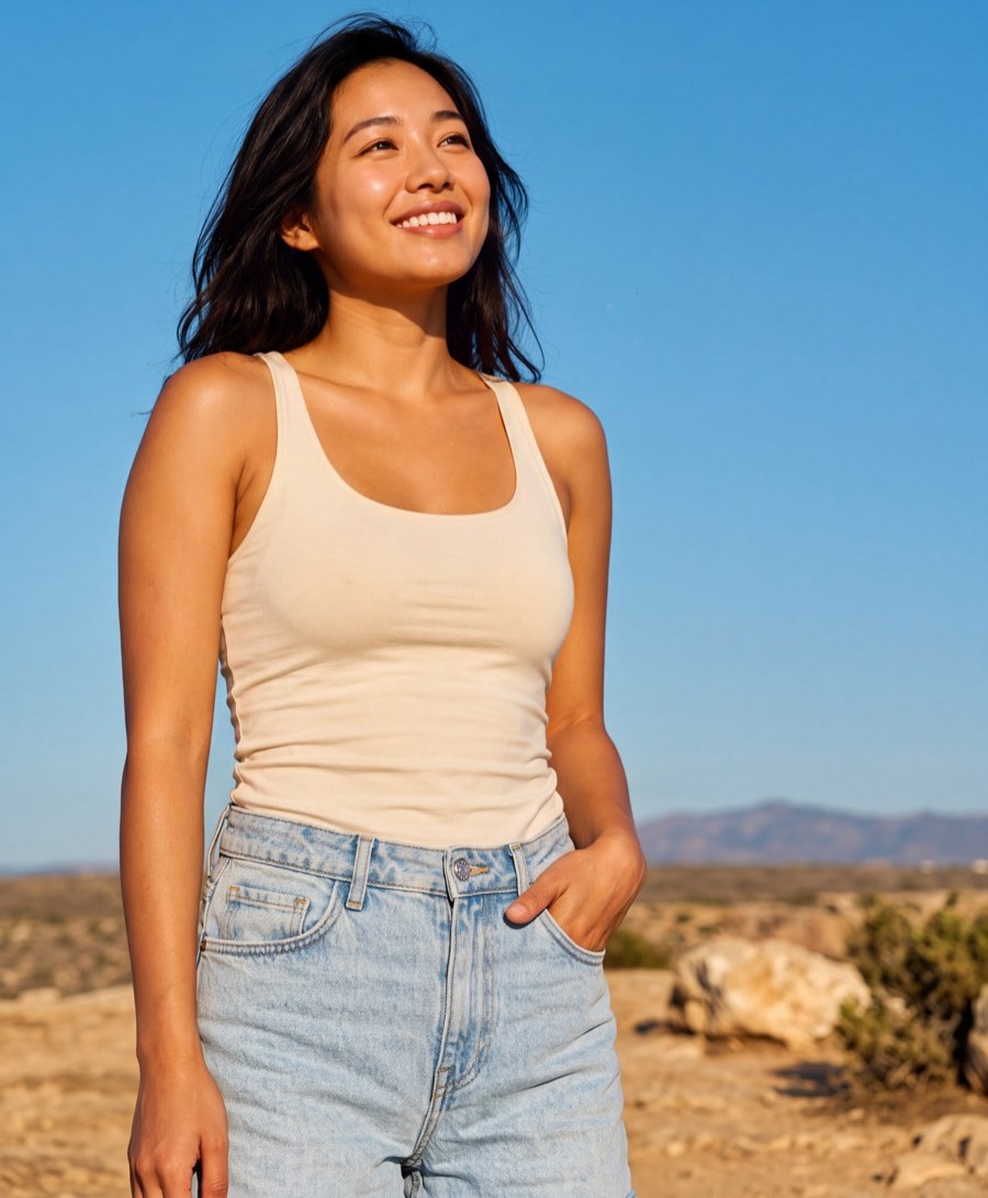 Smiling woman in the sun