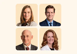 Headshots of four Nurx medical team members, including Dr. Peter Young and Dr. Micaela Leighton.